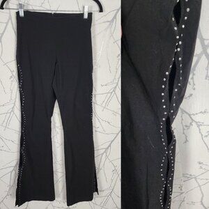 Sirens Black Stretch Rhinestone Cutout Low Rise Flare Bootcut Pants Y2K Alt